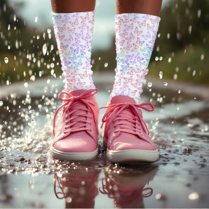 Pretty Girly Pastel Butterfly Pattern Iridescent Socks