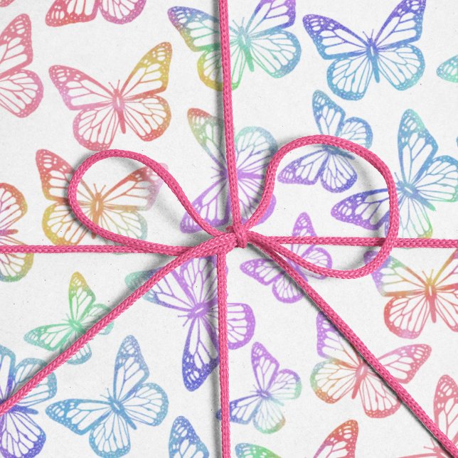   Pretty Girly Pastel Butterfly Pattern Iridescent Wrapping Paper (Creator Uploaded)