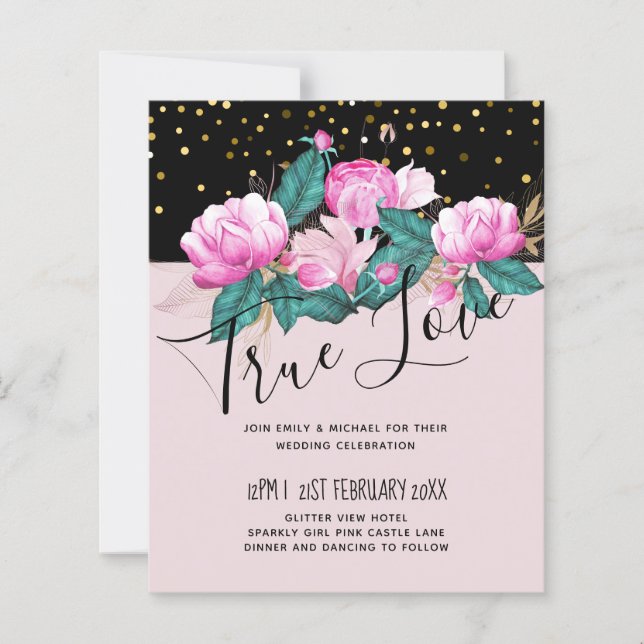 Pretty Girly Pink Black Gold Wedding (Front)