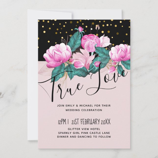 Pretty Girly Pink Black Gold Wedding (Front)