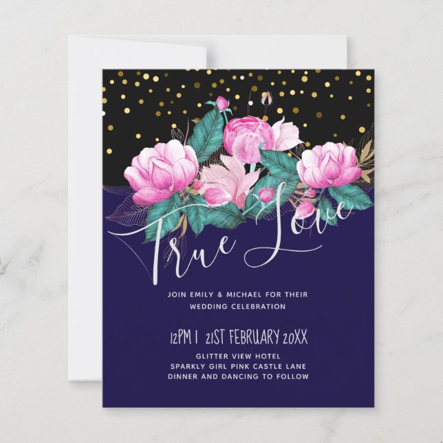 Pretty Girly Pink Black Gold Wedding (Front)