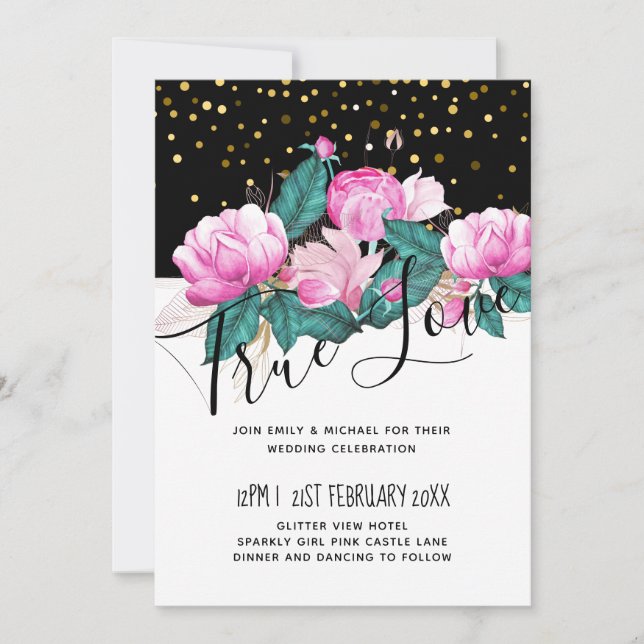 Pretty Girly Pink Black Gold Wedding (Front)