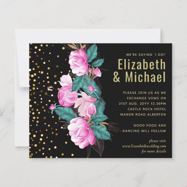 Pretty Girly Pink Black Gold Wedding (Front)