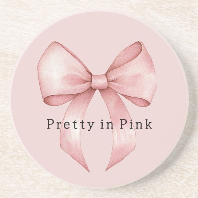 Pretty Girly Pink Bow Coaster (Front)