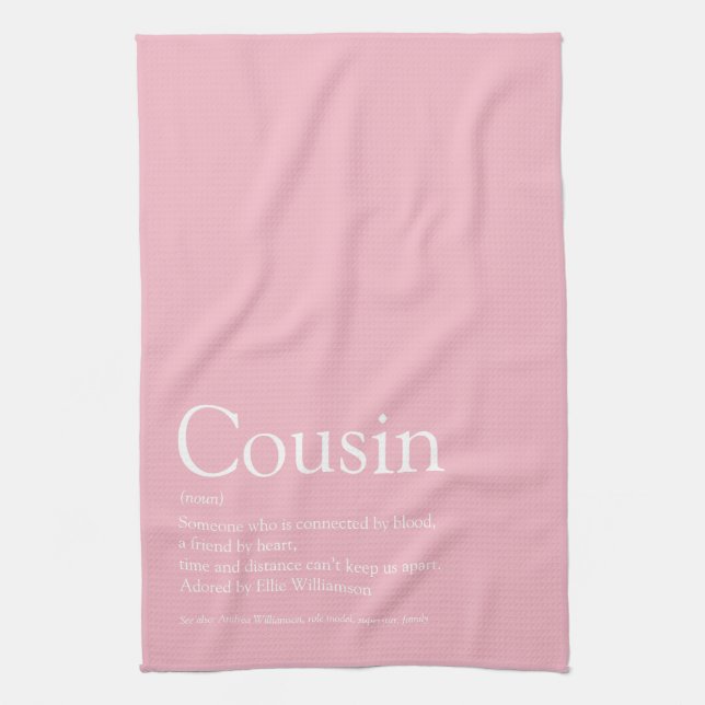 Pretty Girly Pink Fun Best Ever Cousin Definition Tea Towel (Vertical)