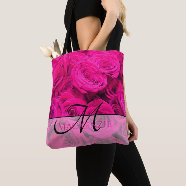 Pretty girly pink roses tote bag (Close Up)