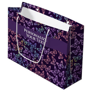 Pretty Girly Purple Butterfly Pattern Personalised Large Gift Bag