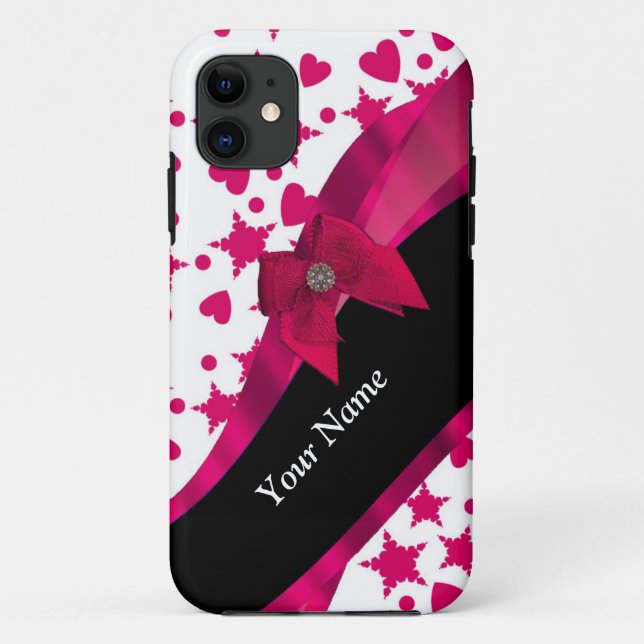 Pretty girly red and white patterned monogram Case-Mate iPhone case (Back)