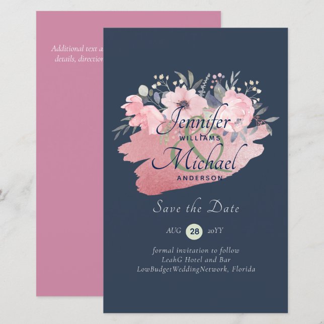 Pretty Girly Rose Gold Budget Save Dates (Front/Back)