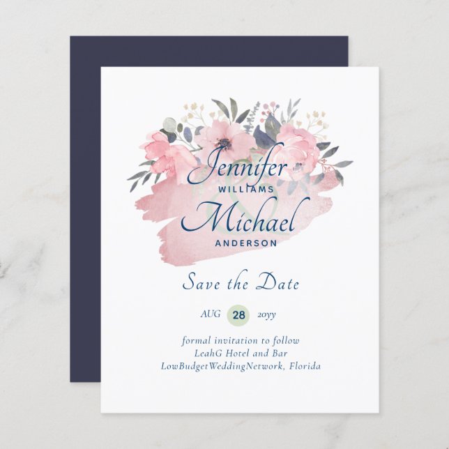 Pretty Girly Rose Gold Budget Save Dates (Front/Back)