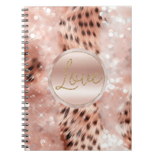 Pretty Girly Rose Gold Leopard Bokeh Notebook
