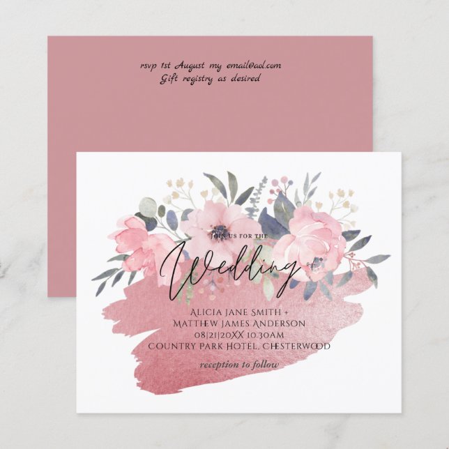 Pretty Girly Rosegold Floral Glam Wedding (Front/Back)