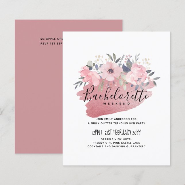 Pretty Girly Rosegold Floral Glam Wedding (Front/Back)