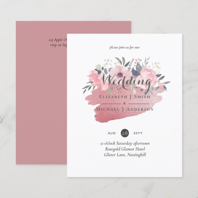 Pretty Girly Rosegold Floral Glam Wedding (Front/Back)