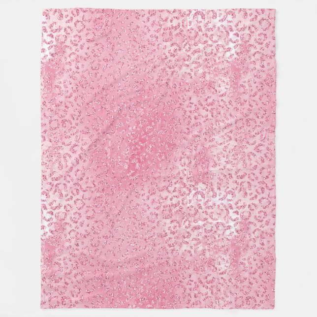 Pretty Girly Sugar Pink Glitter Leopard Fleece Blanket (Front)