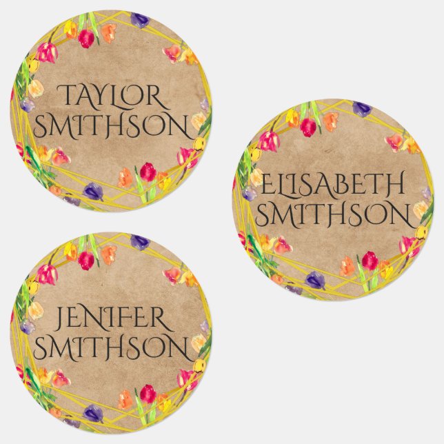 Pretty Girly Tulip Floral Personalised Name School (Group)