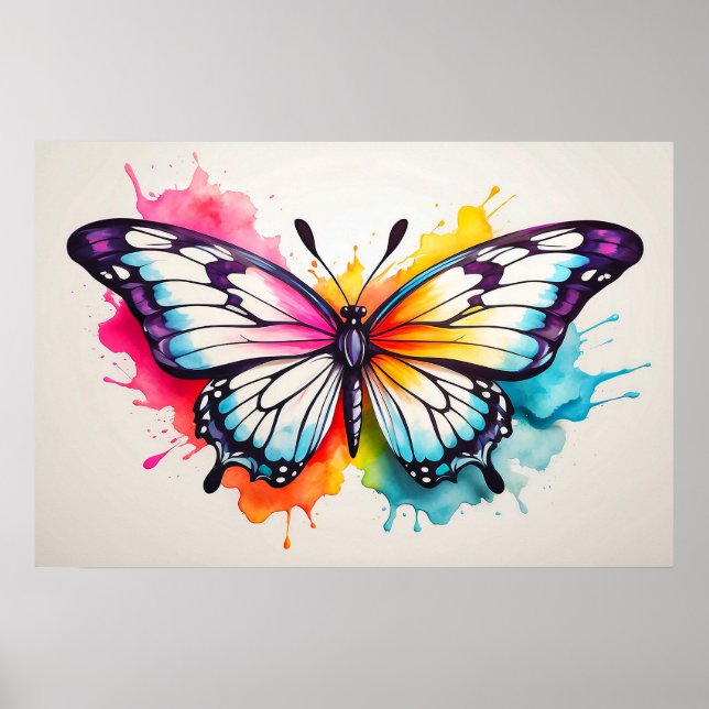 Pretty Girly Vintage Butterfly Illustration Art Poster (Front)