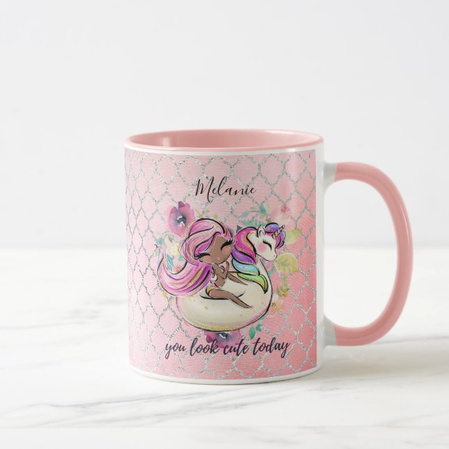 Pretty Girly YOU LOOK CUTE TODAY Unicorn Pink Mug (Right)