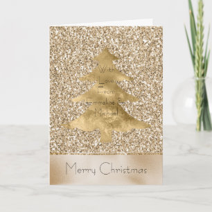 Pretty Glam Gold Glitter Personalized Christmas Card
