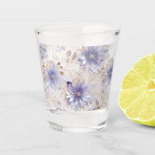 Pretty Glam Gold Purple Pearl White Floral Shot Glass