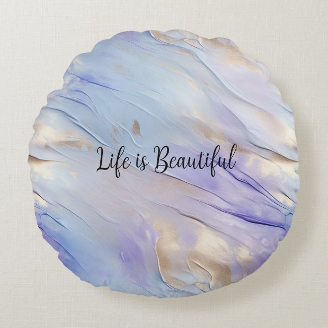 Pretty Glam Gold Purple Pearl White Flowers Round Cushion (Front)