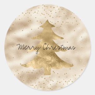 Pretty Glam Gold Sparkle Dots Christmas Tree Classic Round Sticker