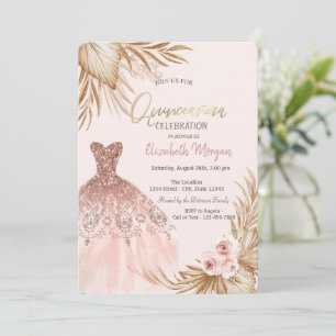 Pretty Glitter Dress Boho Flowers Quinceañera Invitation