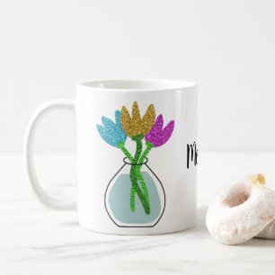 Pretty Glitter Flowers Personalised Coffee Mug