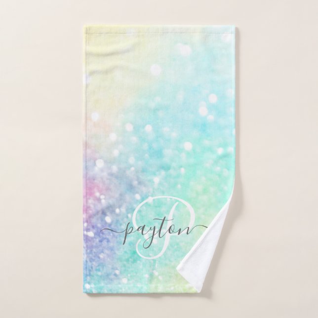 Pretty Glitter Holographic Iridescent Girly Hand Towel (Hand Towel)