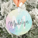 Pretty Glitter Holographic Iridescent Girly Ornament<br><div class="desc">A trendy pretty chic bokeh glitter background in beautiful pastel colours. You can easily personalise with your custom monogram and/or name.</div>