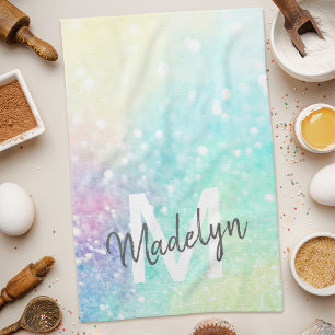Pretty Glitter Holographic Iridescent Girly Tea Towel