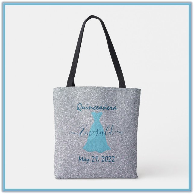 Pretty Glitter Silver and Blue Quinceanera  Tote Bag (Creator Uploaded)