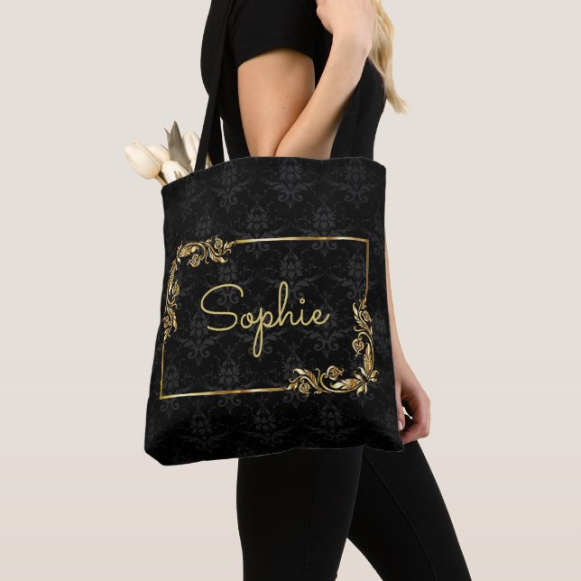 Pretty Gold and Black Tote Bag (Close Up)
