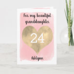 Pretty Gold and Pink 24th Birthday Card<br><div class="desc">A personalised pink and gold 24th birthday card daughter,  granddaughter,  sister,  etc. You can easily personalise the front with her name. The inside card message and back of the card can also be personalise. This pretty 24th birthday card for her would make a wonderful keepsake.</div>