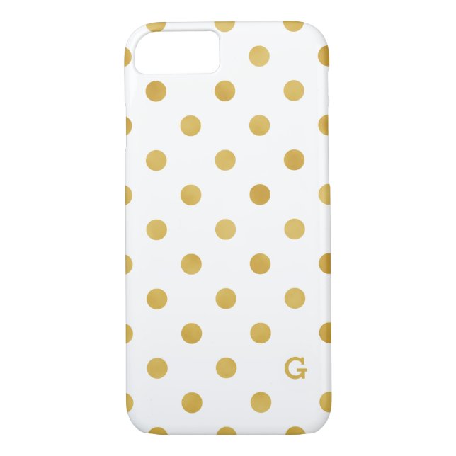 Pretty gold and white polka dots patterns monogram Case-Mate iPhone case (Back)