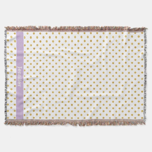 Pretty gold and white polka dots patterns monogram throw blanket (Front)