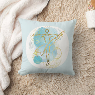 Pretty Gold Ballerina Watercolor Abstract Cushion