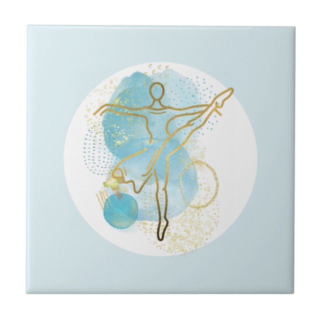 Pretty Gold Ballerina Watercolor Abstract  Tile (Front)