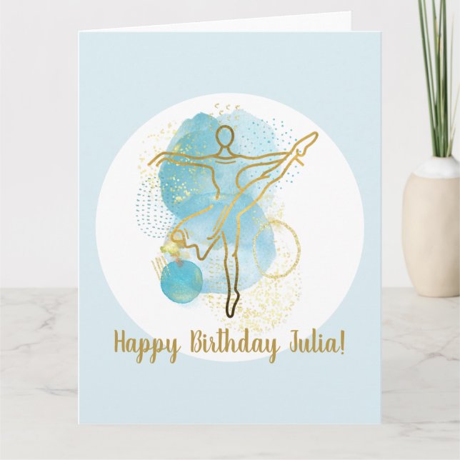 Pretty Gold Ballerina Watercolor Birthday Card (Front)