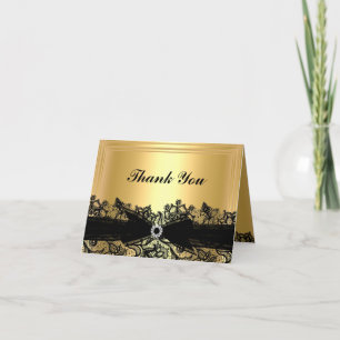 Pretty Gold & Black Lace Thank You Card