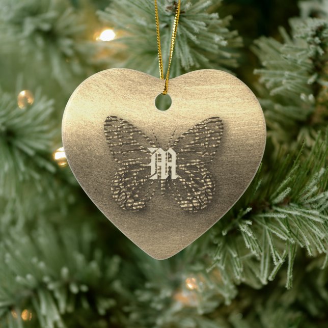 Pretty Gold Butterfly Add Monogram Ornament (Tree)