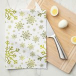 Pretty Gold Christmas Snowflakes on Winter White Tea Towel<br><div class="desc">Mixed sized pretty yellow gold snowflakes are scattered throughout this Christmas seasonal pattern. This cute festive design with a crisp winter white background is sure to please any age and perfect for anyone who likes soft and delicate xmas patterns.</div>