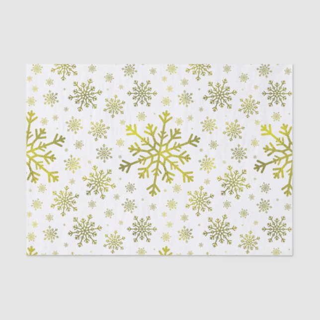 Pretty Gold Christmas Snowflakes on Winter White Tissue Paper (Front)