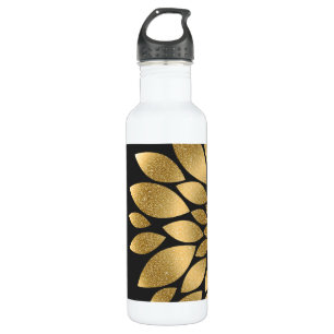 Pretty gold faux glitter abstract flower 710 ml water bottle