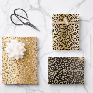 Pretty Gold Glam Glitter Leopard  Wrapping Paper Sheet
