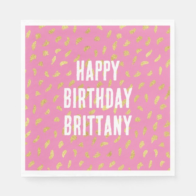 Pretty Gold Glam Pink Abstract Napkin (Front)