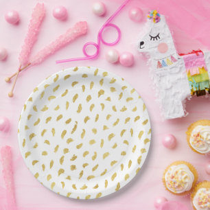 Pretty Gold Glam White Abstract Paper Plate