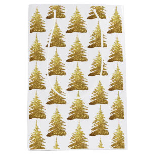Pretty Gold Glitter Christmas Tree Medium Gift Bag