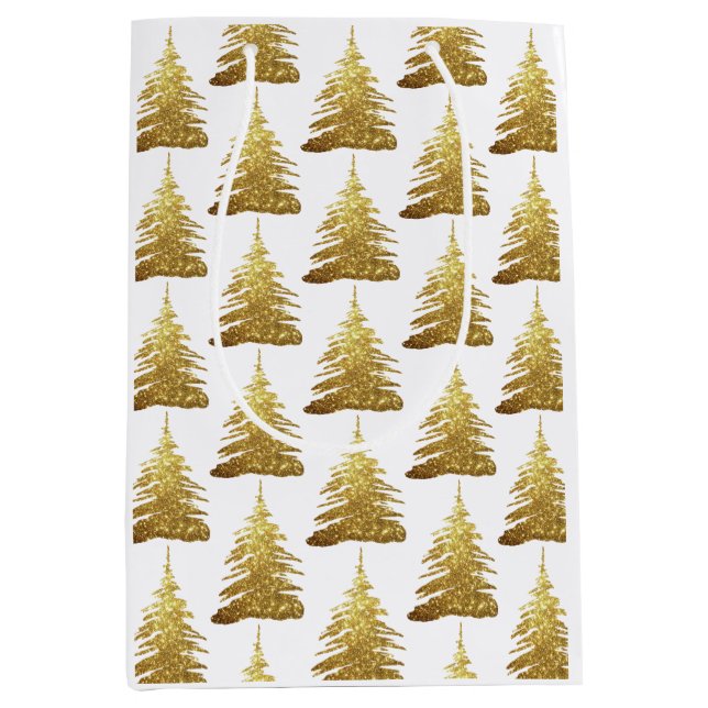 Pretty Gold Glitter Christmas Tree  Medium Gift Bag (Front)