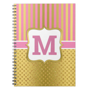Pretty Gold Glitter Dots and Pink Stripes Notebook